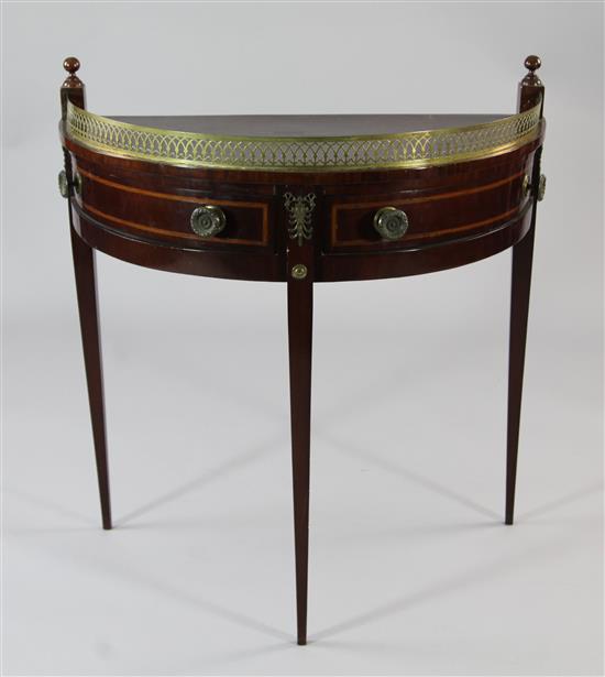 A 19th century mahogany demi lune side table, W.2ft 6.5in.